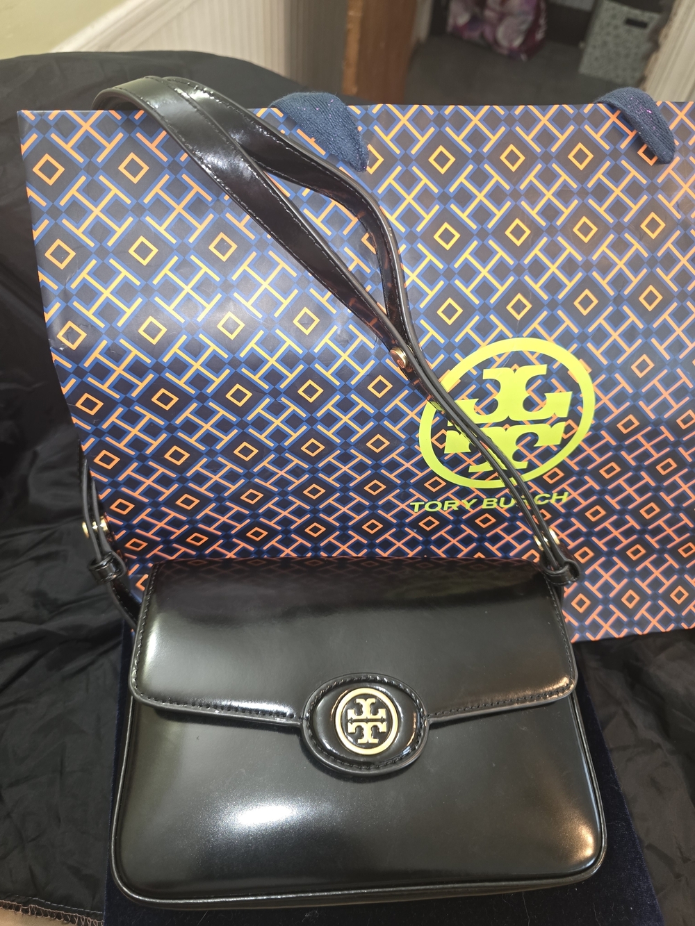 Tory Burch Black Patent Leather Shoulder Bag